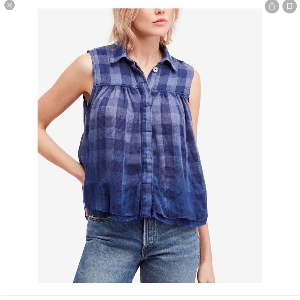 -Free people- sleeveless plaid collared top
